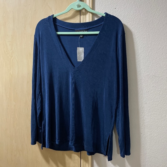 Monterey Bay Tops Women Large Beautiful Blue Silky Blouse Casual To